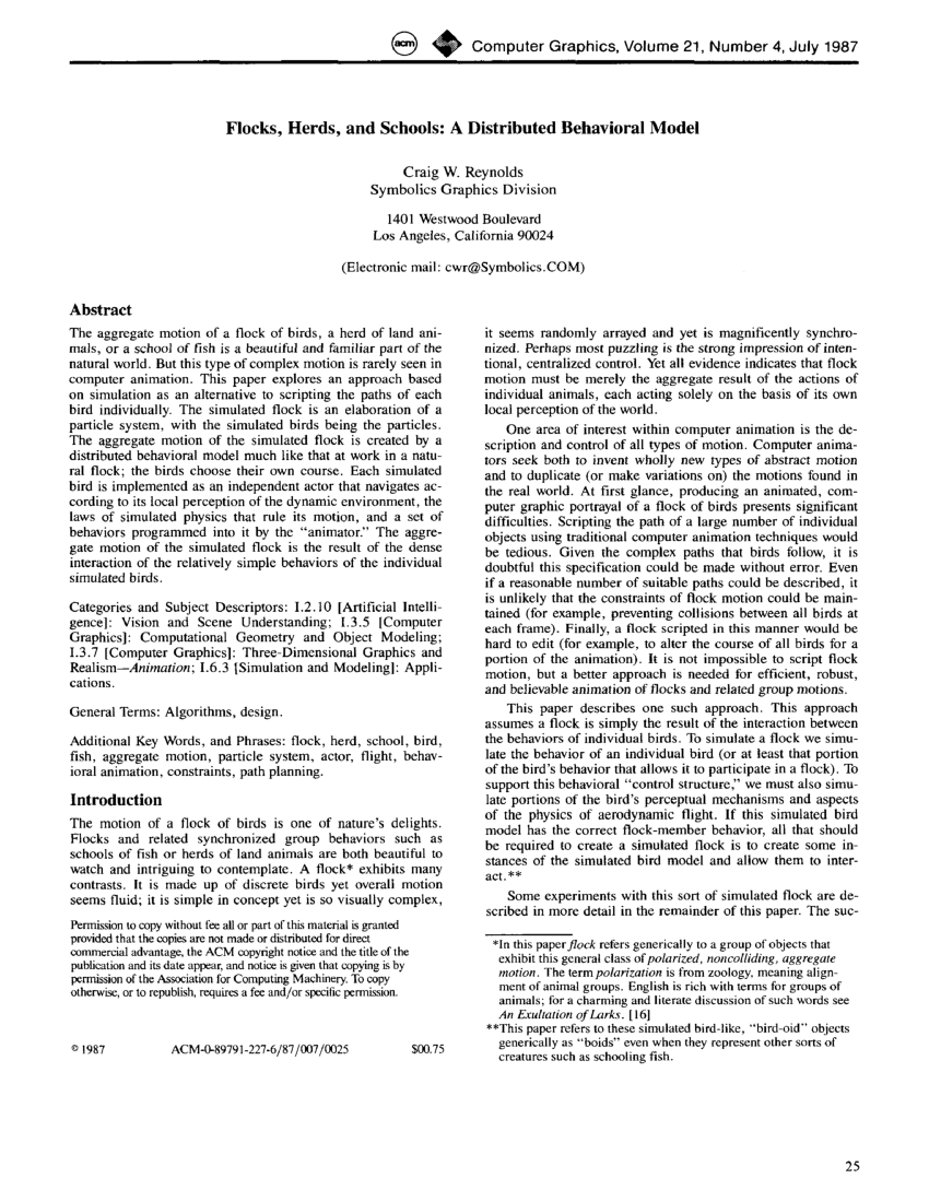 PDF) Flocks, Herds and Schools: A Distributed Behavioral Model