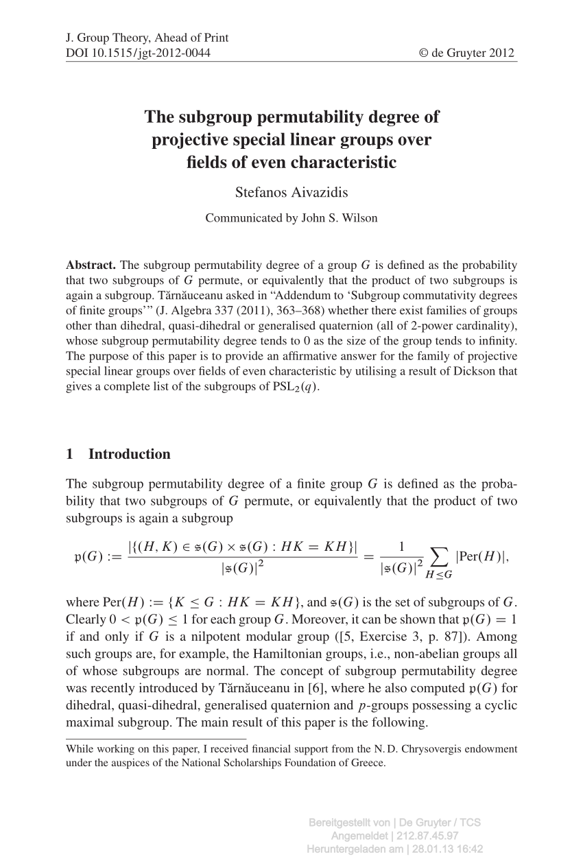 Pdf The Subgroup Permutability Degree Of Projective Special Linear Groups Over Fields Of Even Characteristic