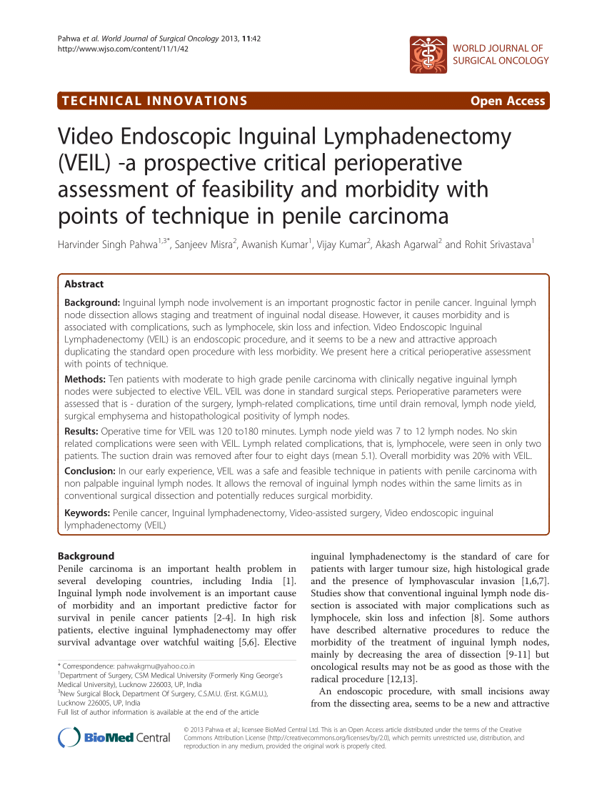 Pdf Video Endoscopic Inguinal Lymphadenectomy Veil A Prospective Critical Perioperative 