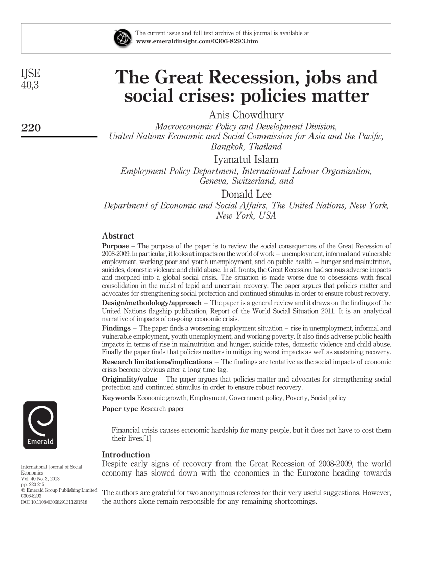 research paper on 2008 recession