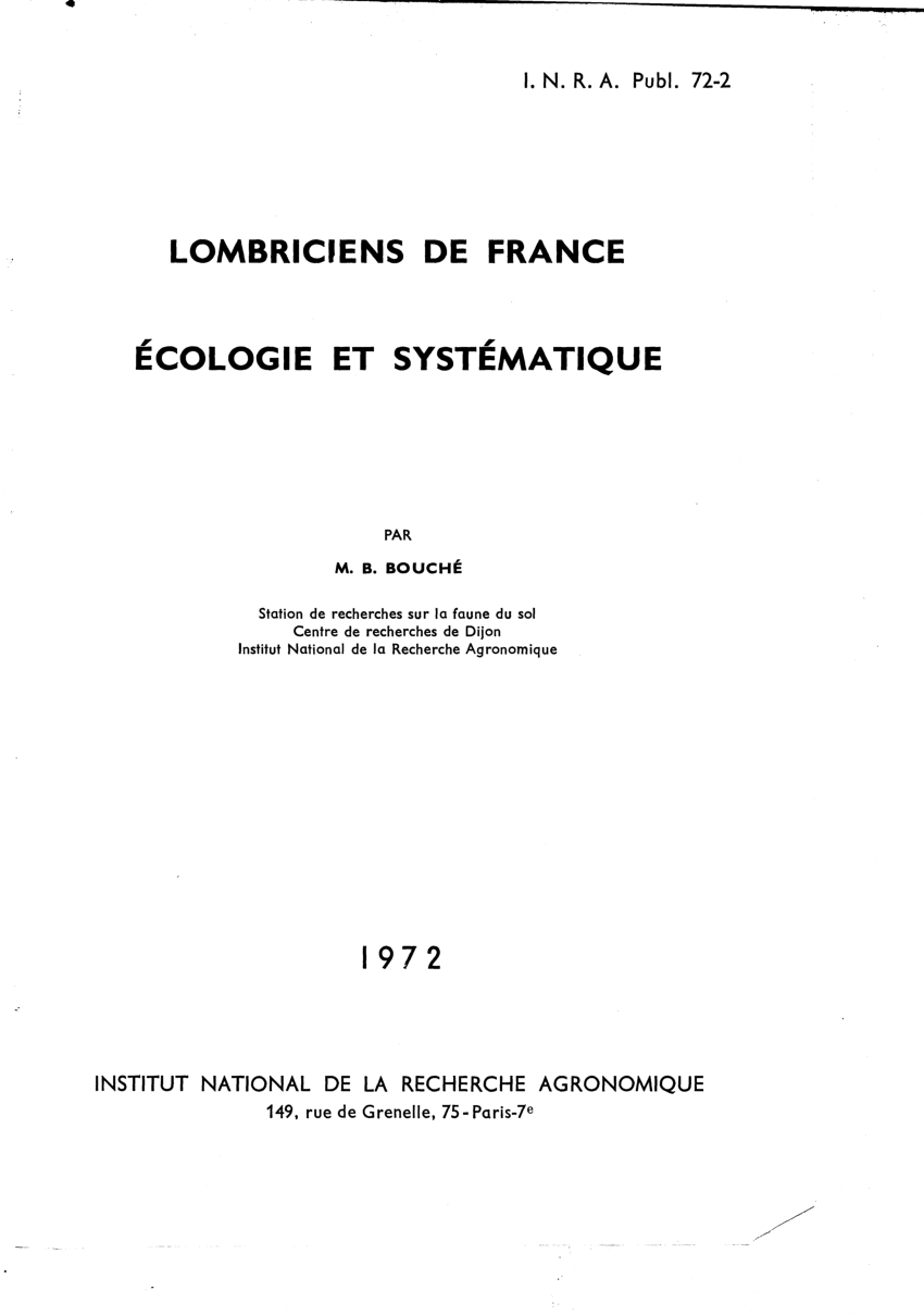 Pdf Lombriciens De France Ecologie Et Systematique