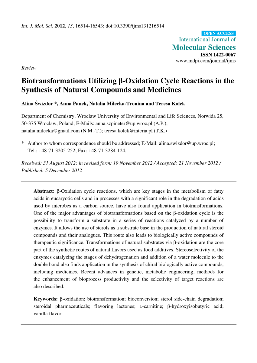PDF) Biotransformations Utilizing β-Oxidation Cycle Reactions in 