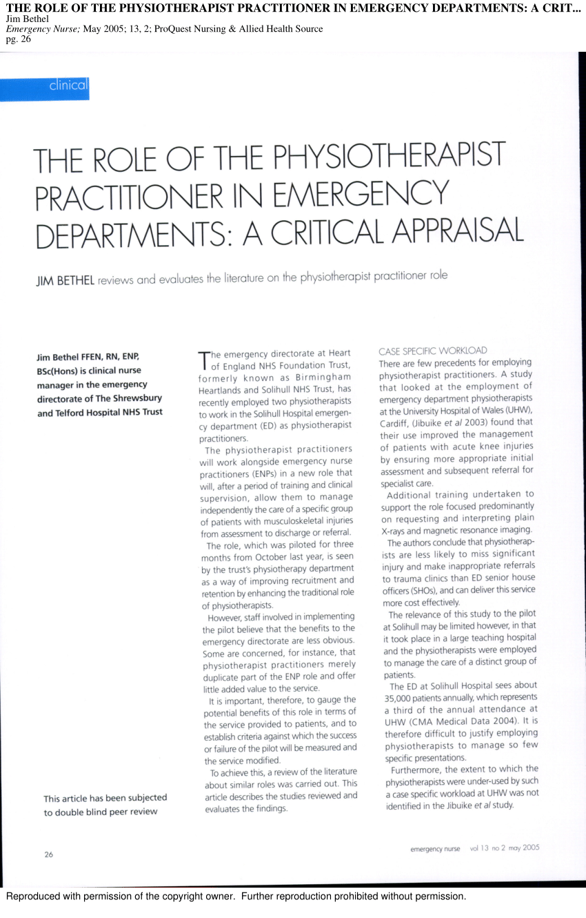 Pdf The Role Of The Physiotherapist Practitioner In