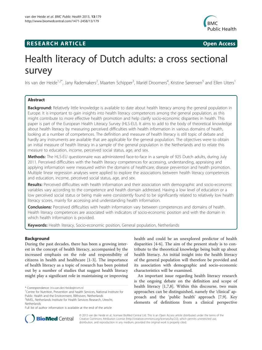 PDF) Health literacy of Dutch adults: A cross sectional survey