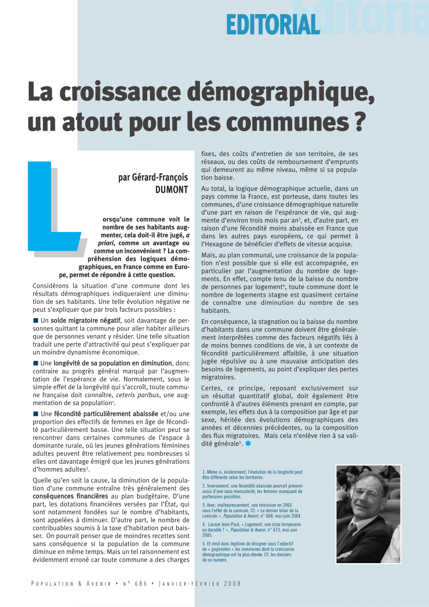 Pdf La Croissance Demographique Un Atout Pour Les Communes Population Growth An Asset For Town