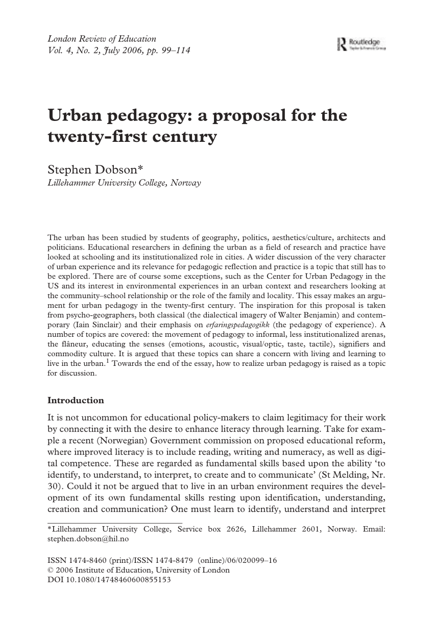 (PDF) Urban pedagogy: a proposal for the twenty‐first century