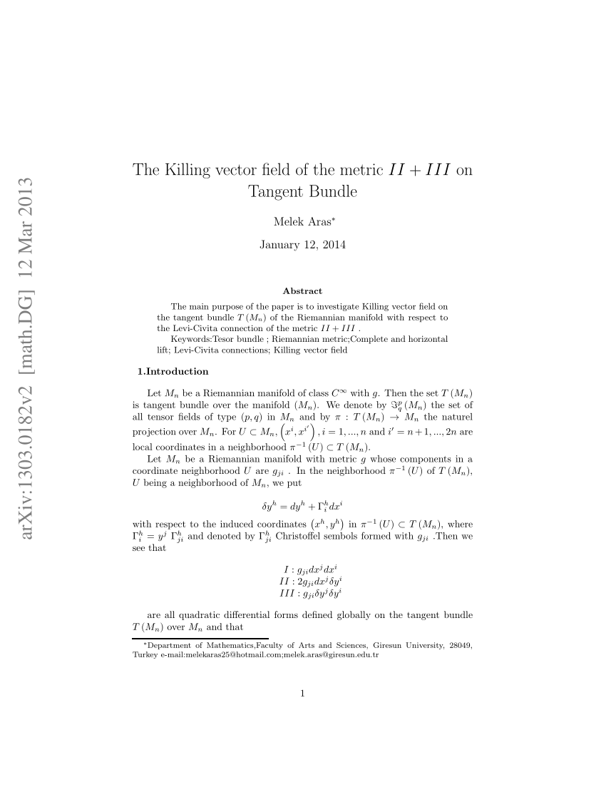 (PDF) The Killing vector field of the metric II+III on Tangent Bundle