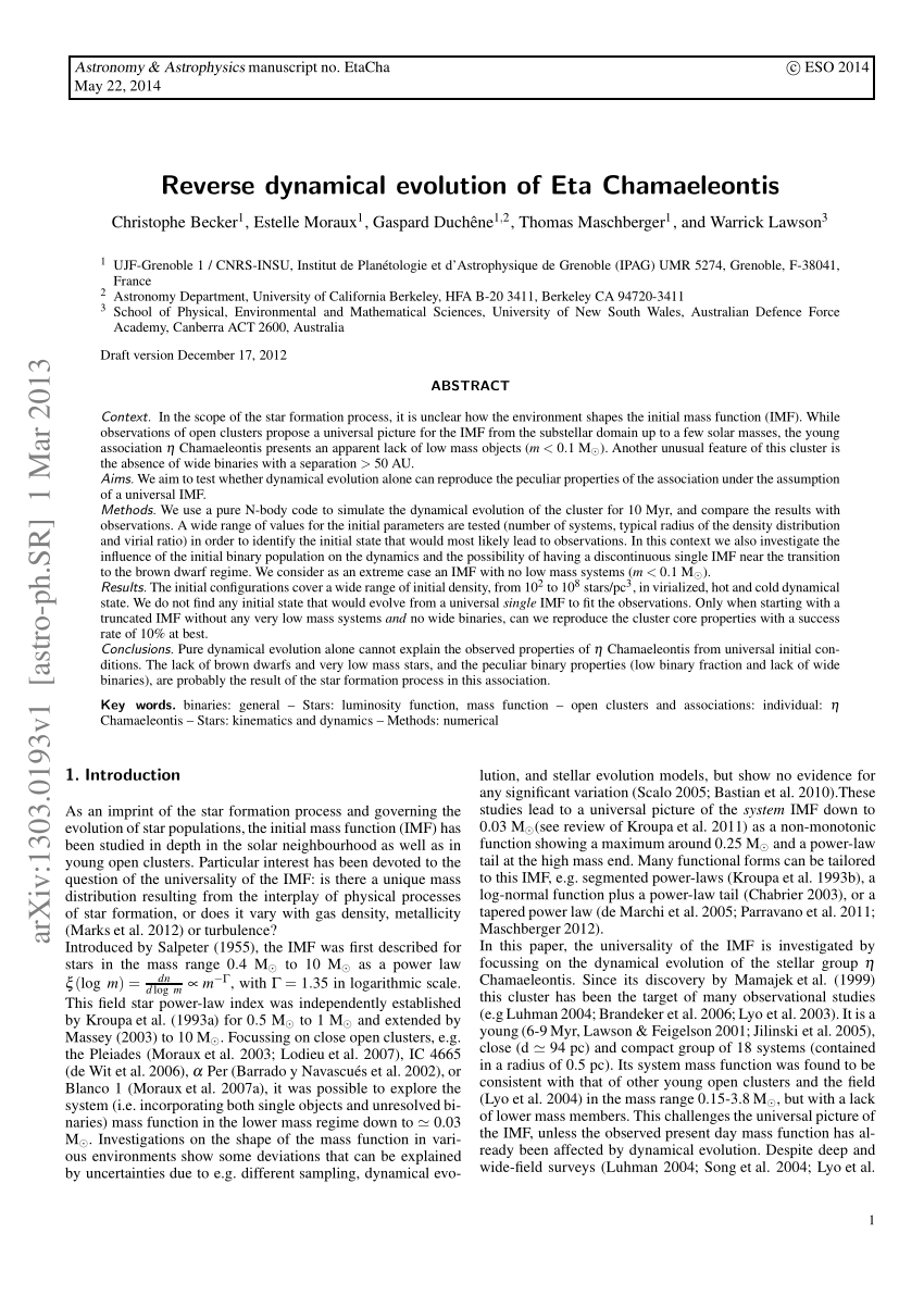 PDF) Reverse dynamical evolution of Eta Chamaeleontis