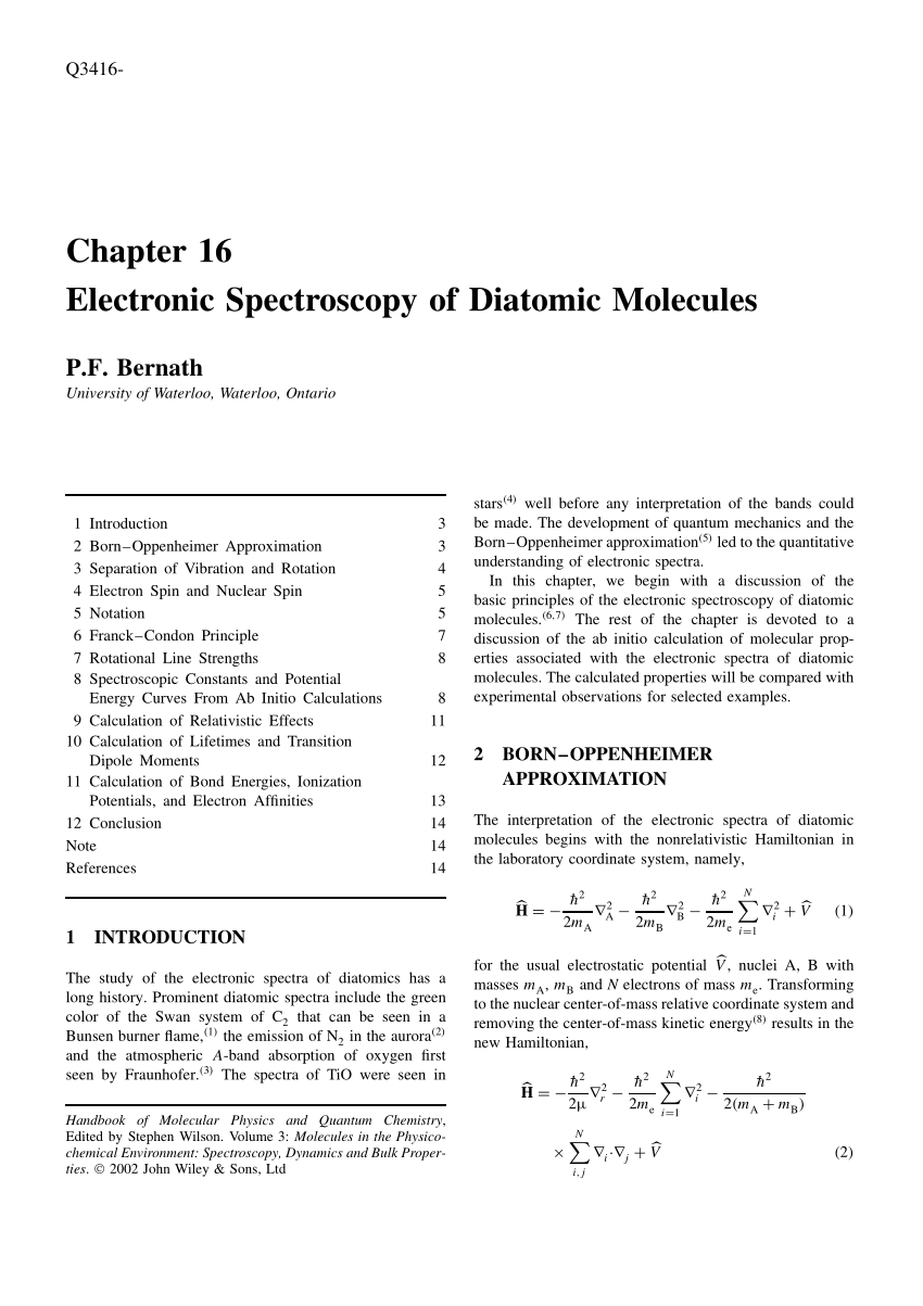 Pdf Electronic Spectroscopy Of Diatomic Molecules - 