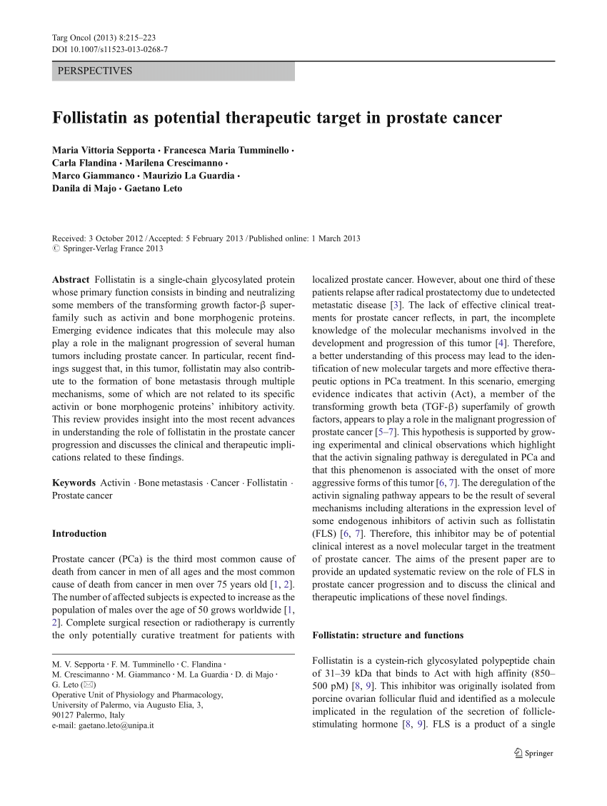 Pdf Follistatin As Potential Therapeutic Target In Prostate Cancer