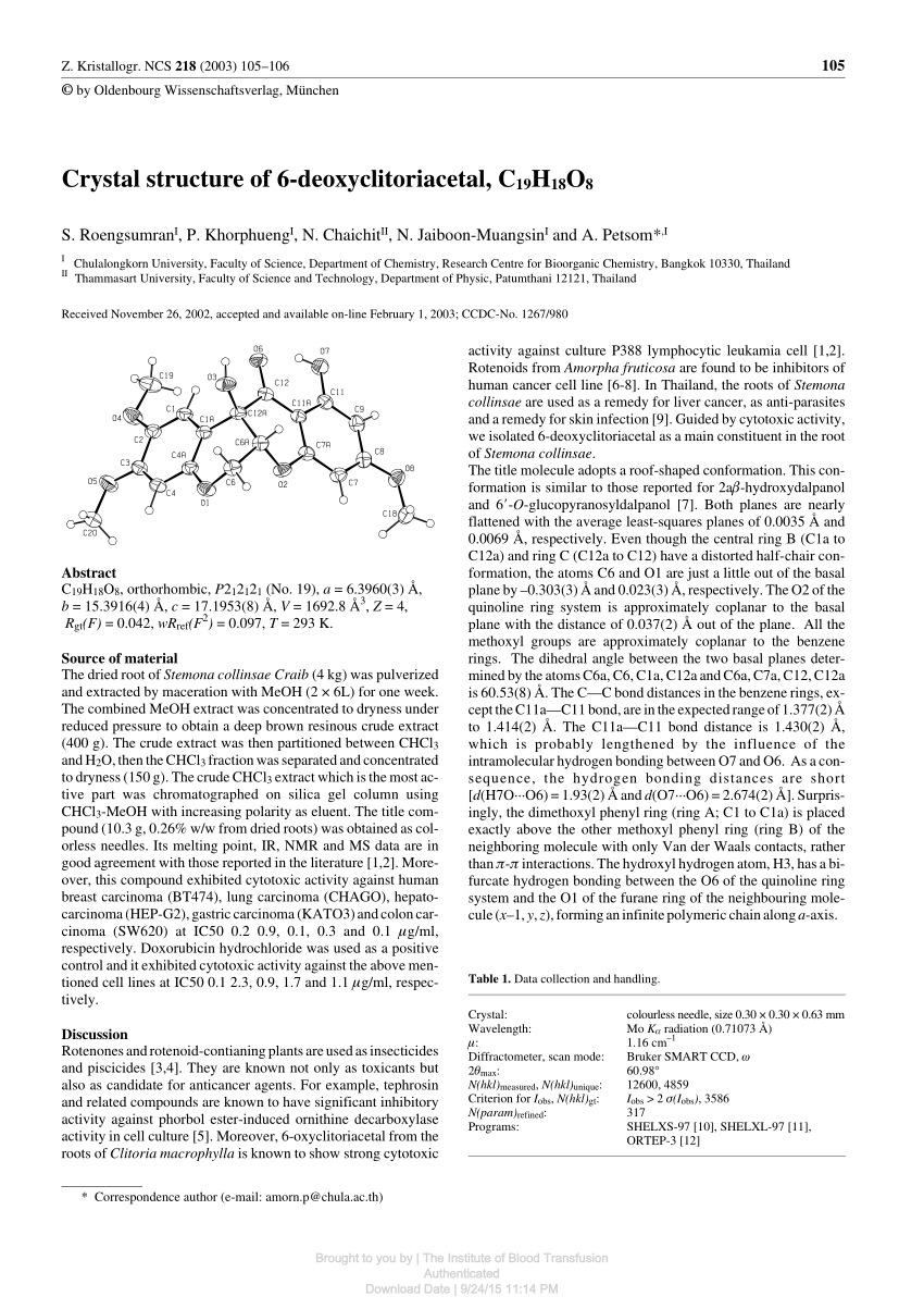 Pdf Crystal Structure Of 6 Deoxyclitoriacetal C19h 18o8
