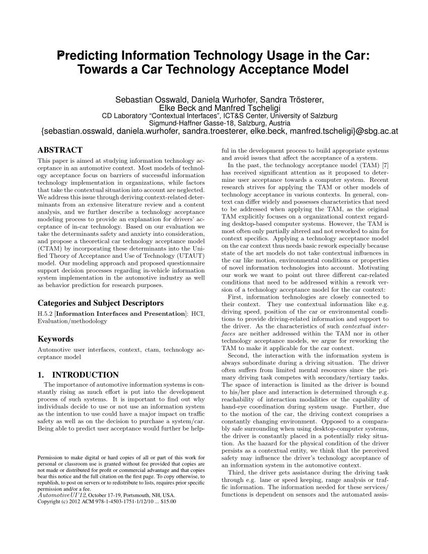 (PDF) Predicting information technology usage in the car: towards a car