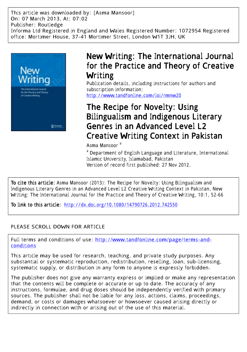 what is the status of creative writing in pakistani english classroom