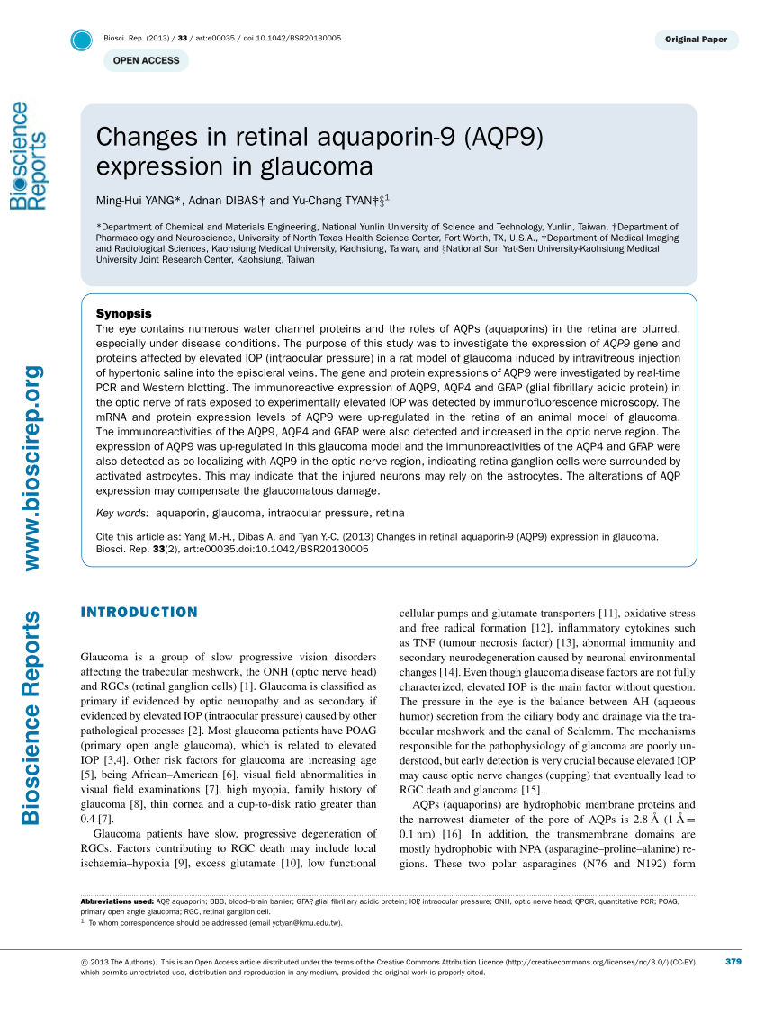 PDF) Changes in retinal aquaporin-9 (AQP9) expression in glaucoma