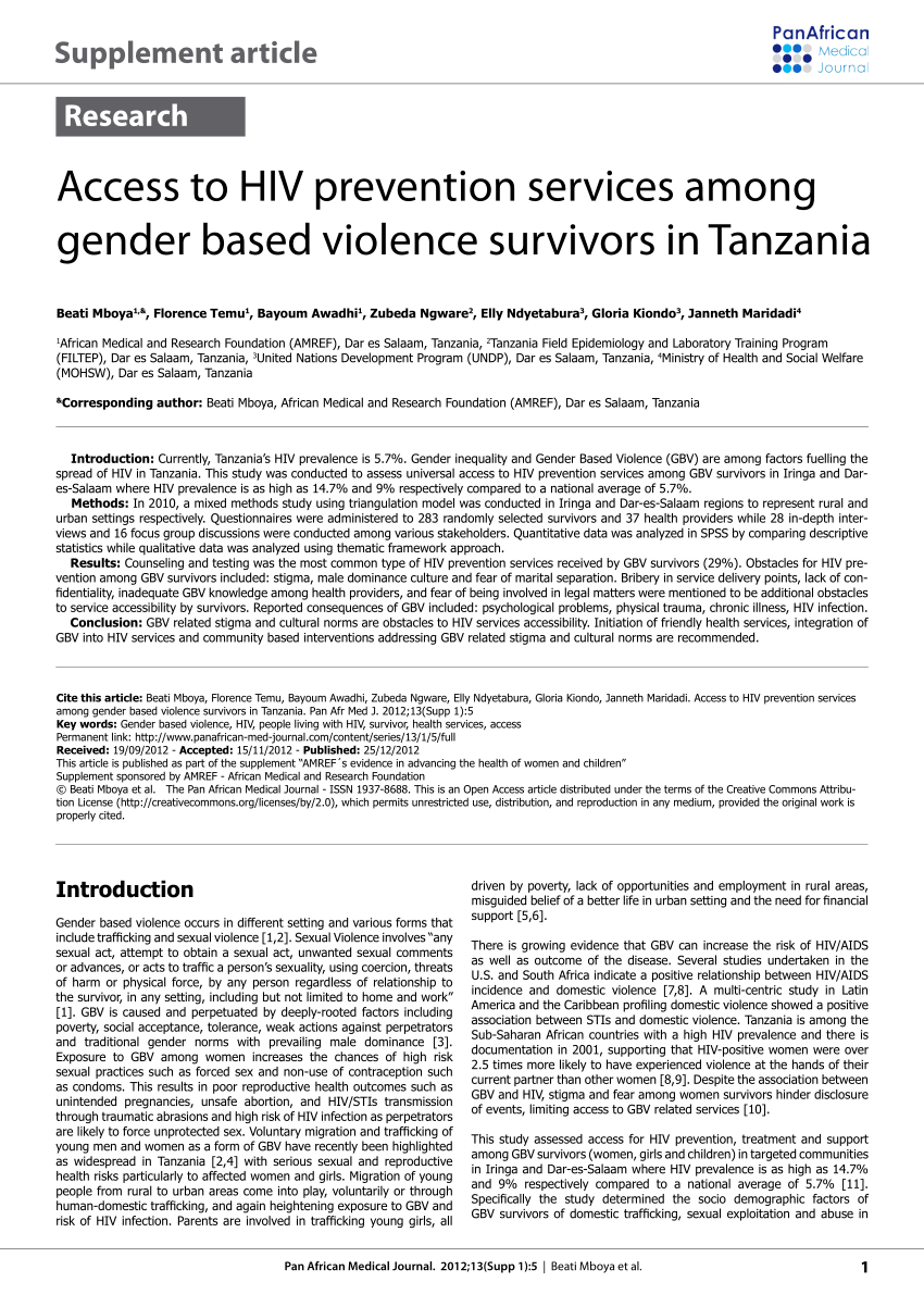 research proposal on gender based violence in tanzania