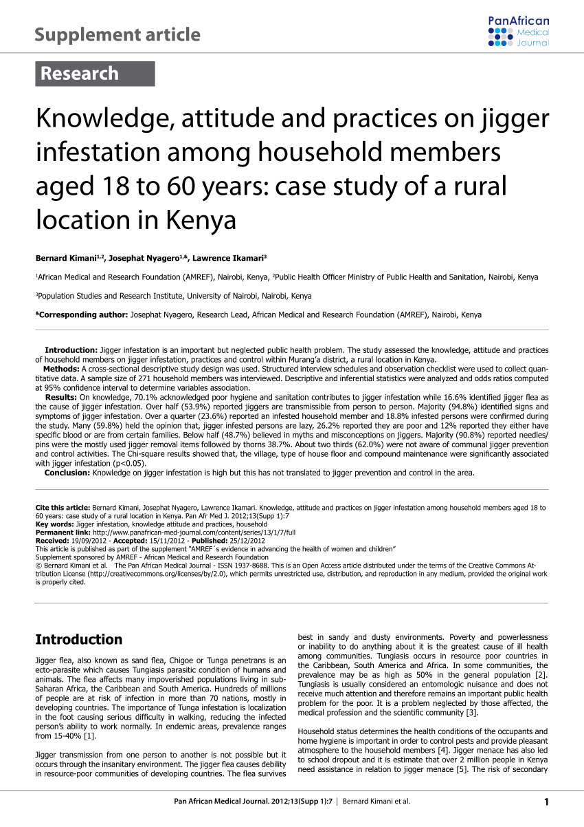 PDF) Knowledge, attitude and practices on jigger infestation among  household members aged 18 to 60 years: case study of a rural location in  Kenya
