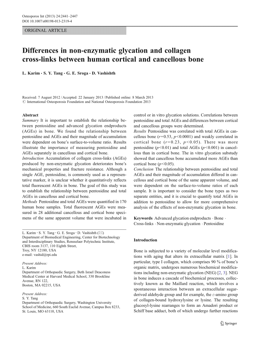 Pdf Differences In Non Enzymatic Glycation And Collagen Crosslinks