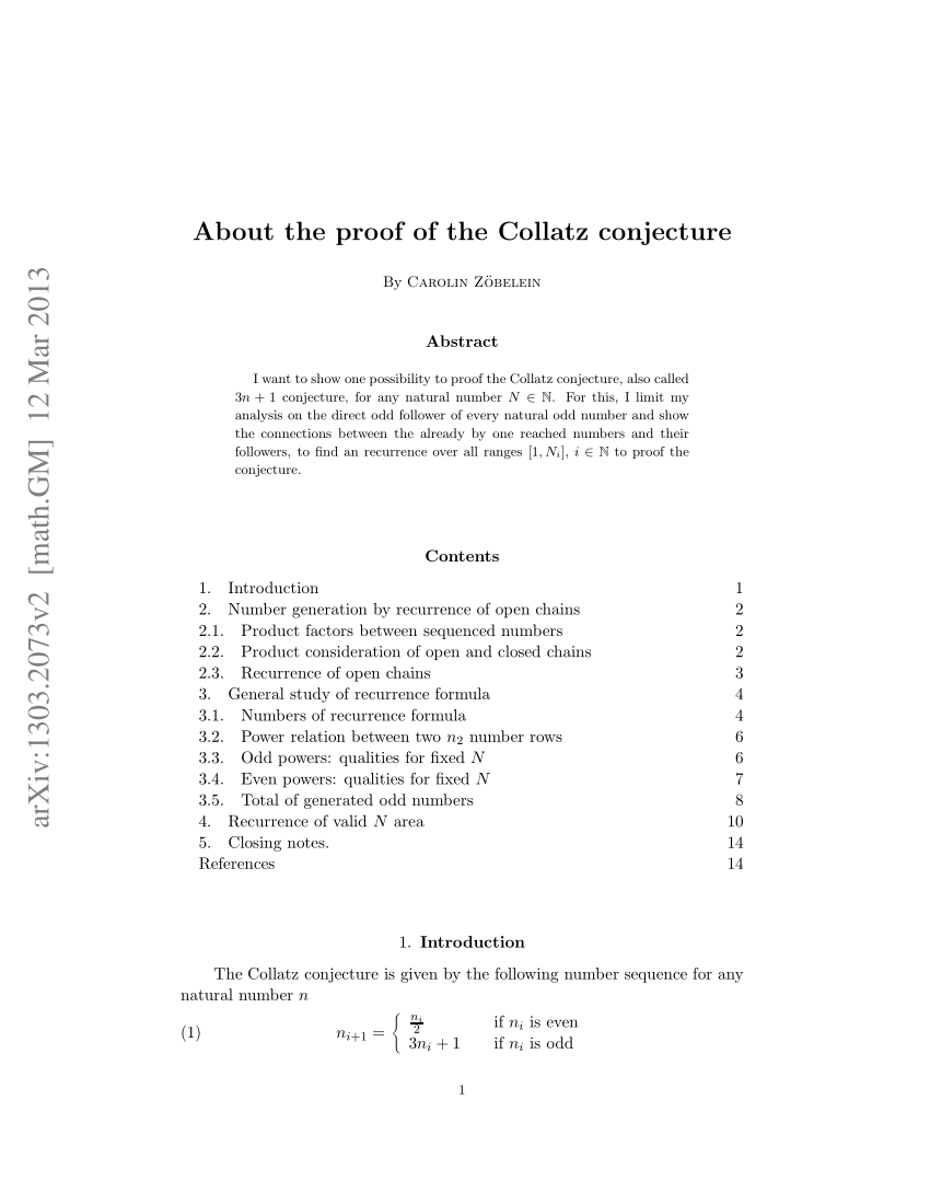 Pdf About The Proof Of The Collatz Conjecture