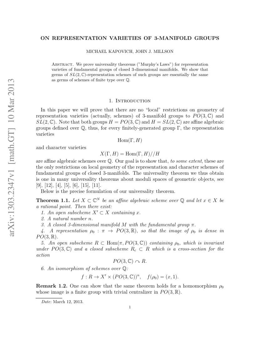 PDF On representation varieties of 3 manifold groups