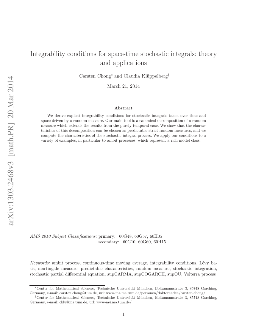 PDF) Integrability conditions for space–time stochastic integrals