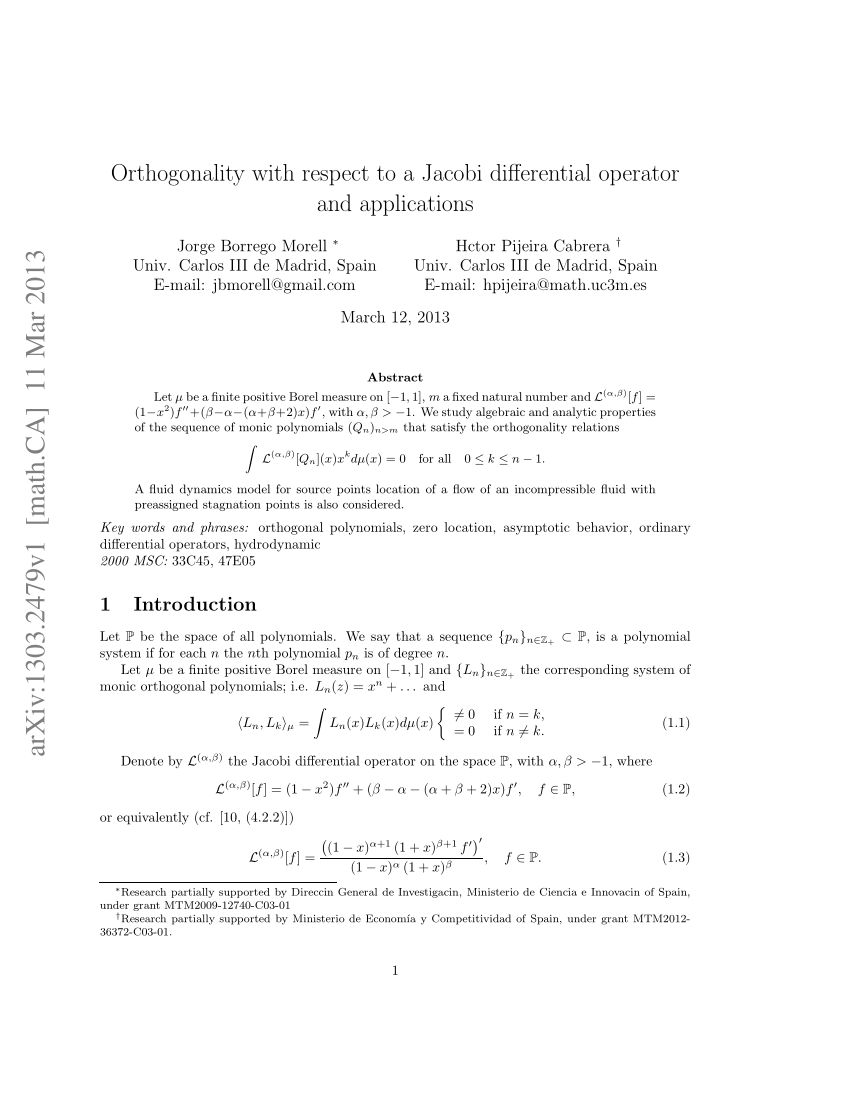 Pdf Orthogonality With Respect To A Jacobi Differential Operator And Applications