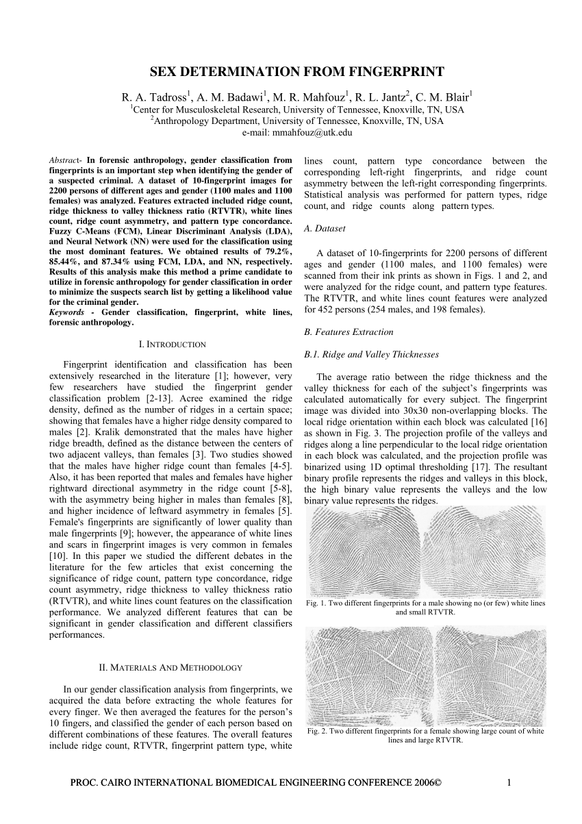 Pdf Sex Determination From Fingerprint 9320