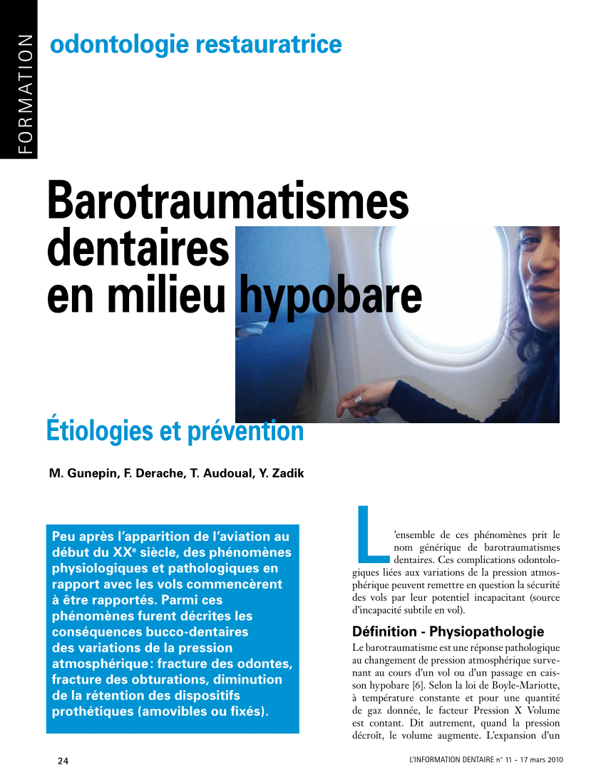 Pdf Barotraumatismes Dentaires En Milieu Hypobare - 