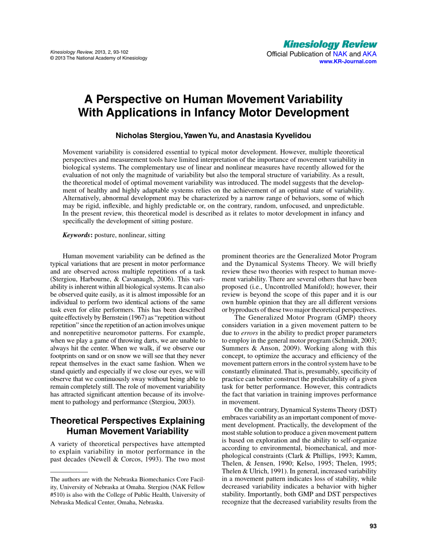 Pdf A Perspective On Human Movement Variability With - 