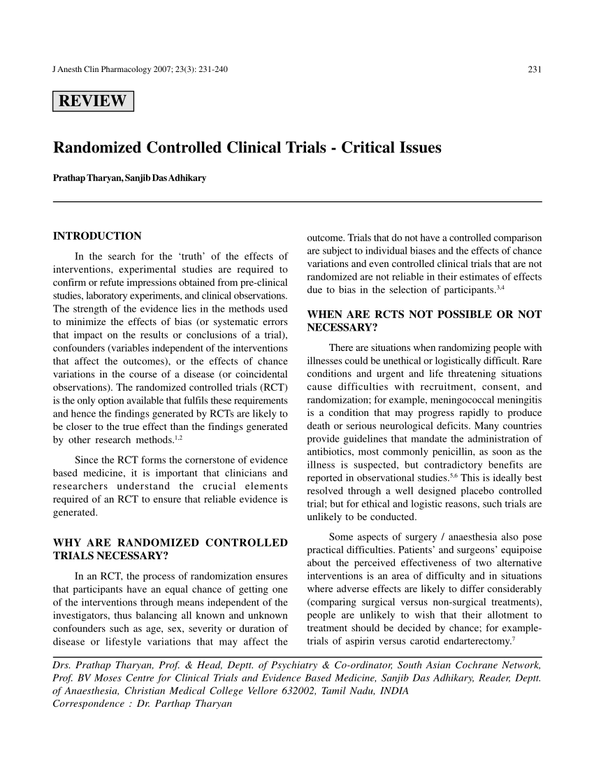 (PDF) Randomized Controlled Clinical Trials Critical Issues