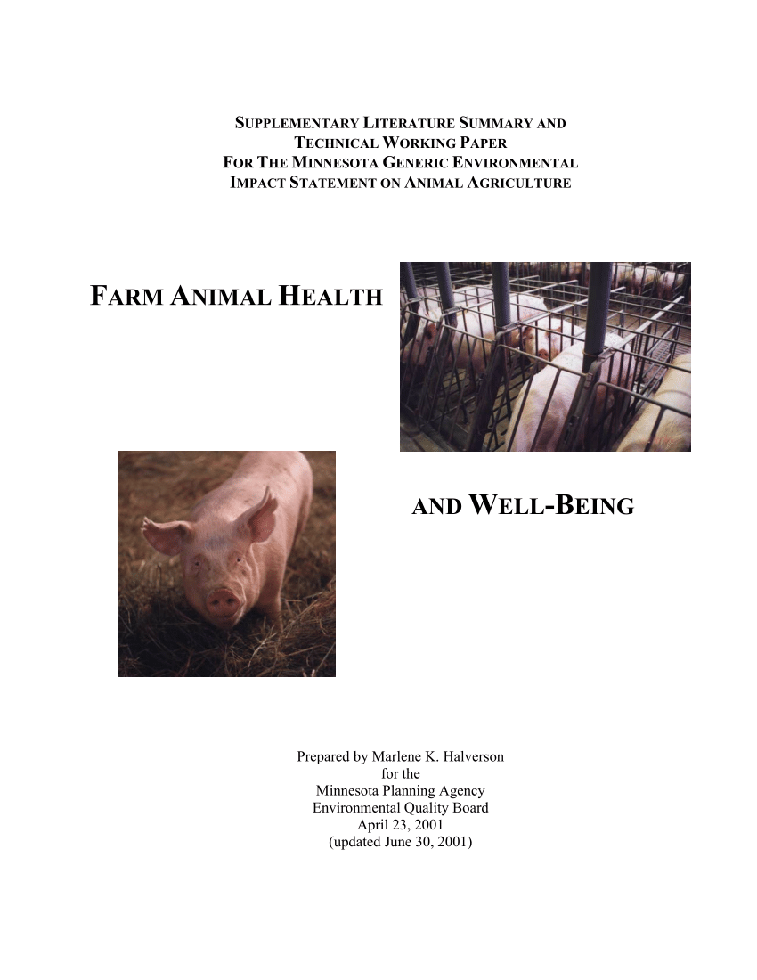Pdf Farm Animal Health And Well-being Technical Working Paper Minnesota Generic Environmental Impact Statement On Animal Agriculture