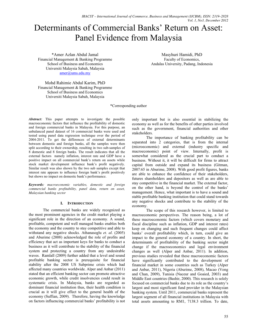 PDF) Determinants of Commercial Banksu0027 Return on Asset: Panel 