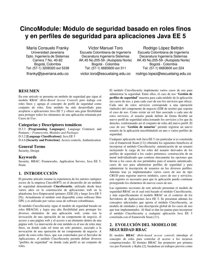 Pdf Cincomodule Modulo De Seguridad Basado En Roles Finos