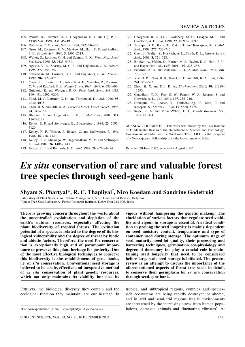 Pdf Ex Situ Conservation Of Rare And Valuable Forest Tree Species Through Seed Gene Bank