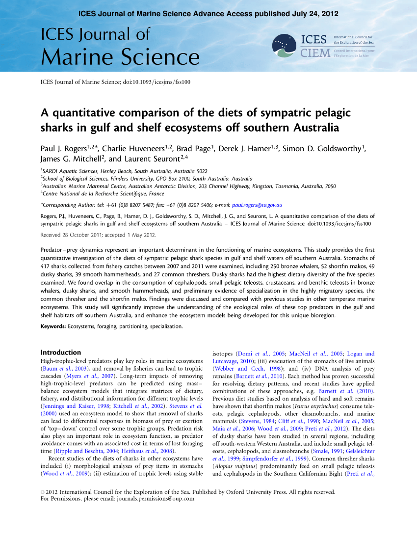 PDF) A quantitative comparison of the diets of sympatric pelagic sharks in gulf and shelf ecosystems off southern Australia