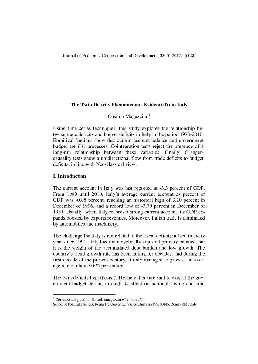 PDF) The Twin Deficits phenomenon: evidence from Italy
