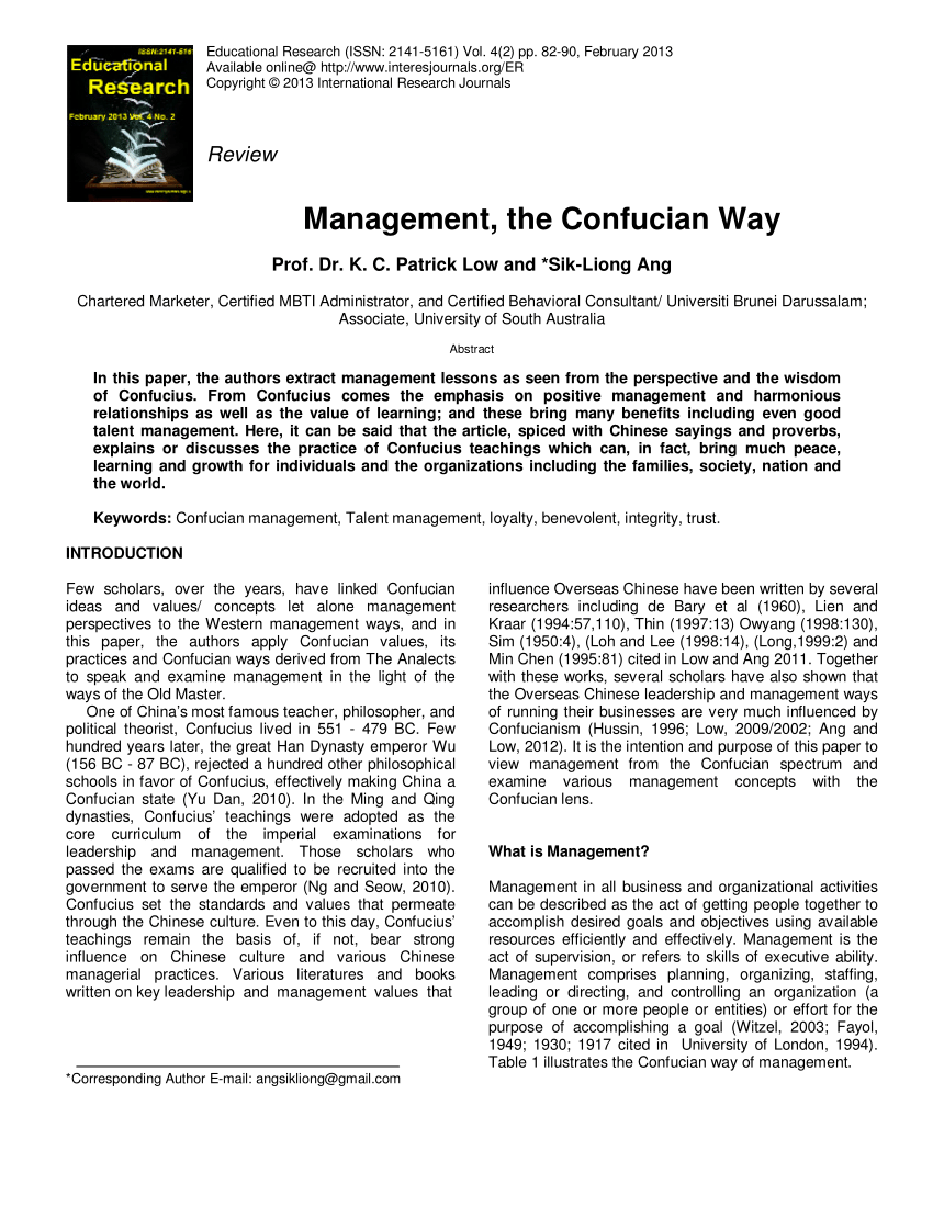 Pdf Management The Confucian Way