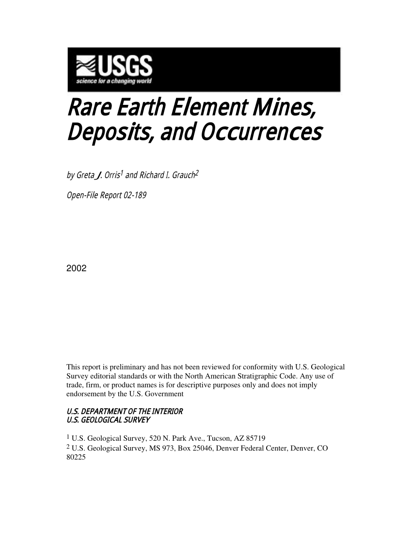 Pdf Rare Earth Element Mines Deposits And Occurrences