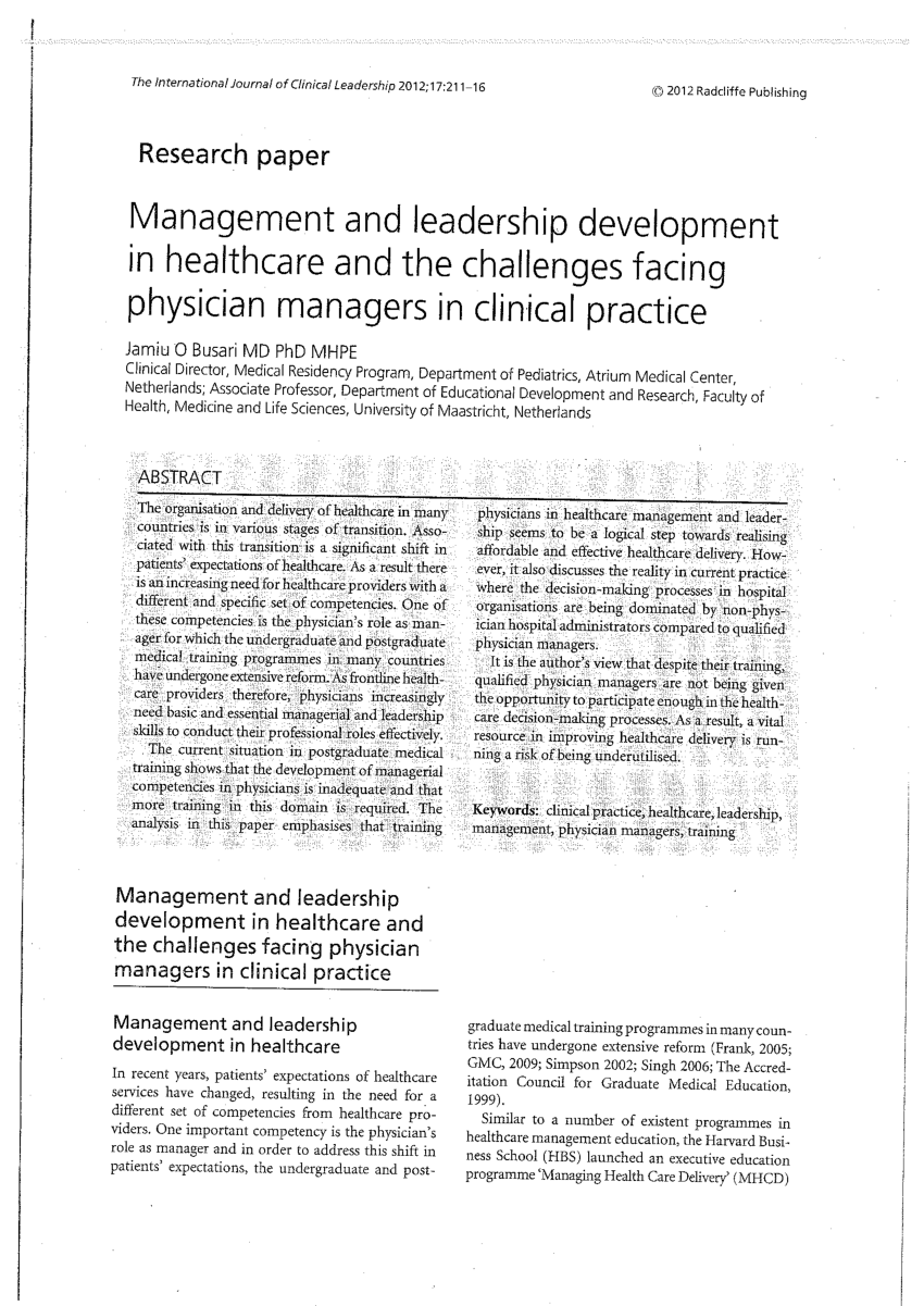 (PDF) Management and Leadership development in healthcare and the