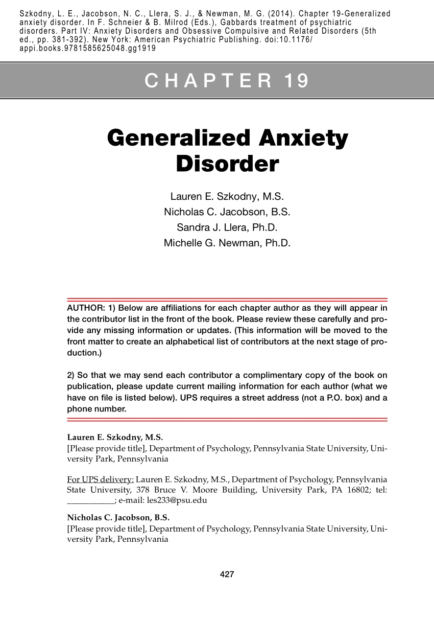 Pdf Generalized Anxiety Disorder