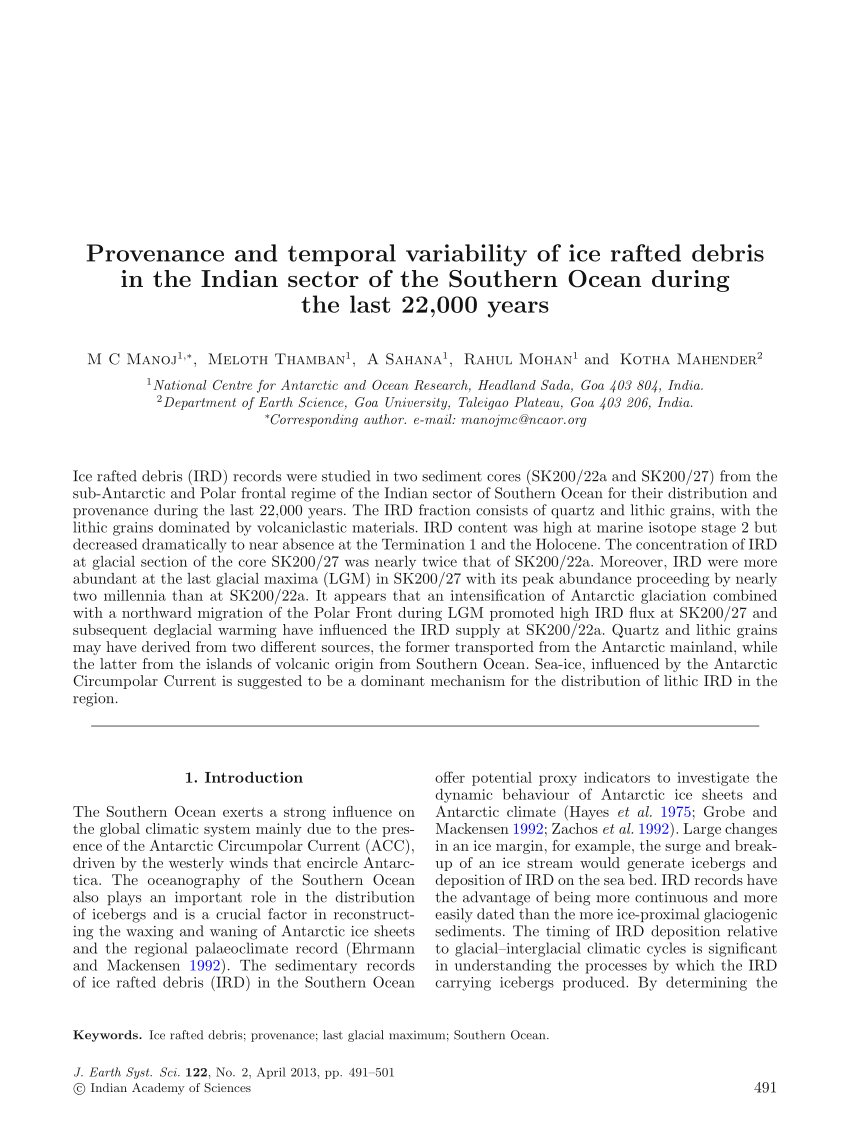 PDF) Provenance and temporal variability of ice rafted debris in 