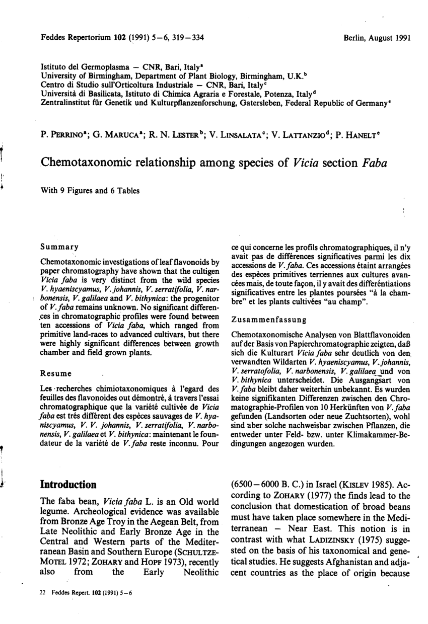 Pdf Chemotaxonomic Relationship Among Species Of Vicia Section Faba