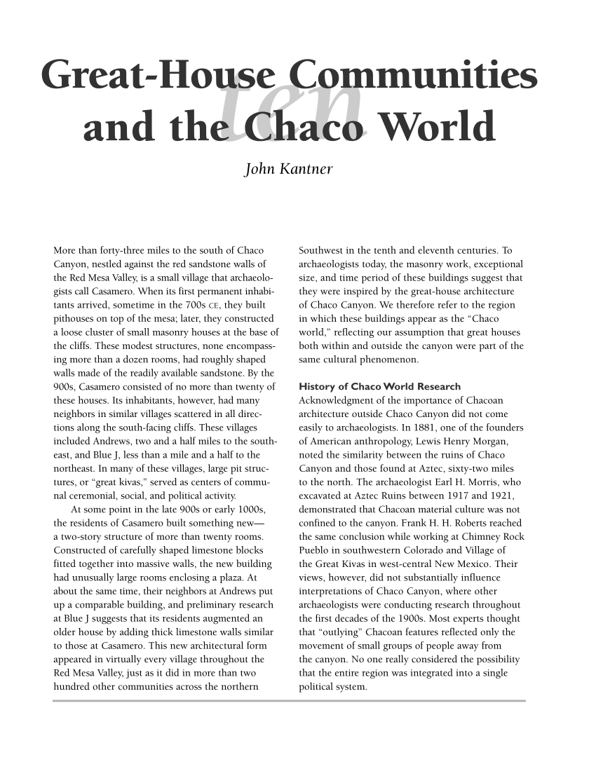 PDF Great house communities and the Chaco World