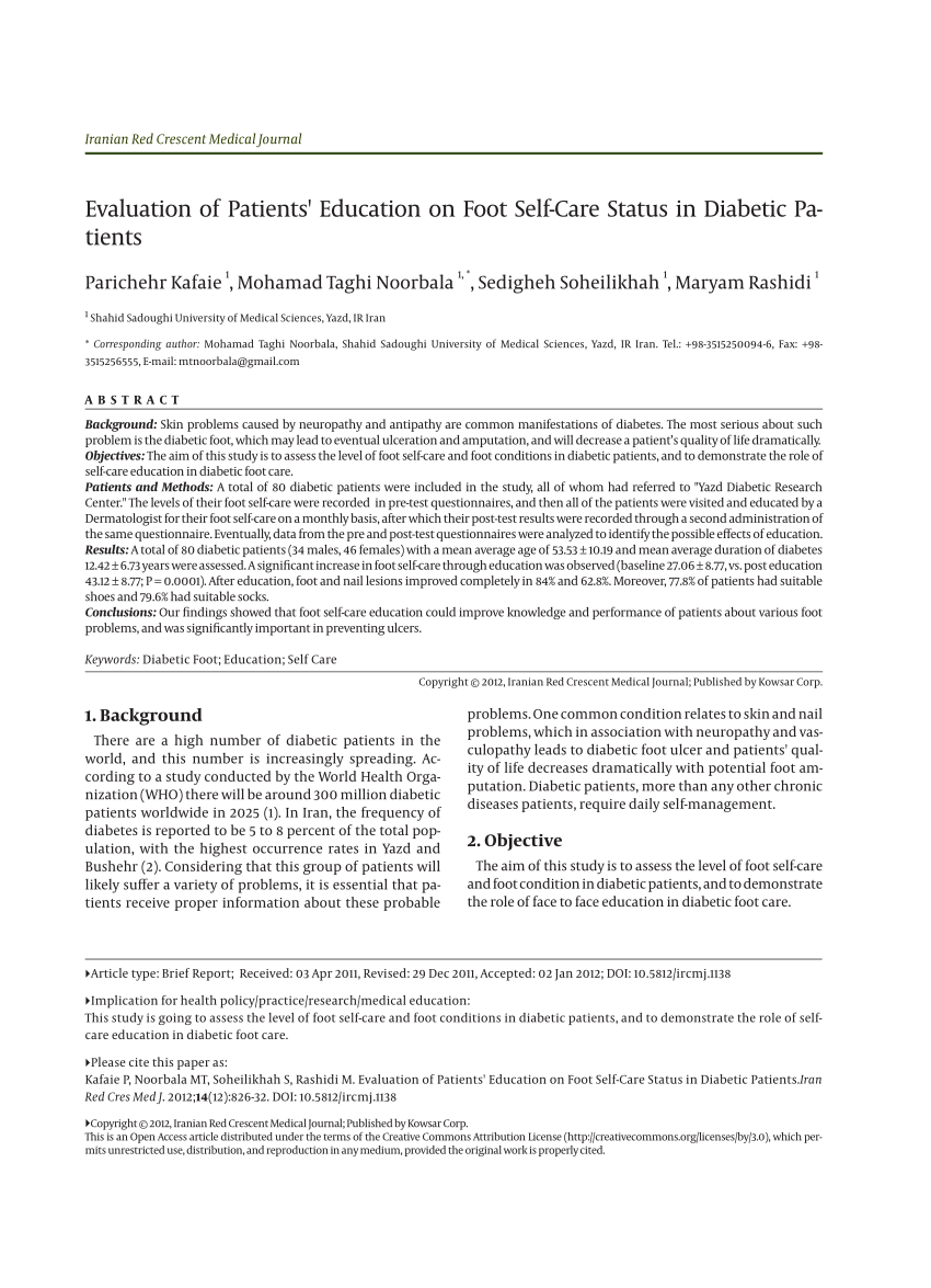 (PDF) Evaluation of Patients' Education on Foot SelfCare Status in