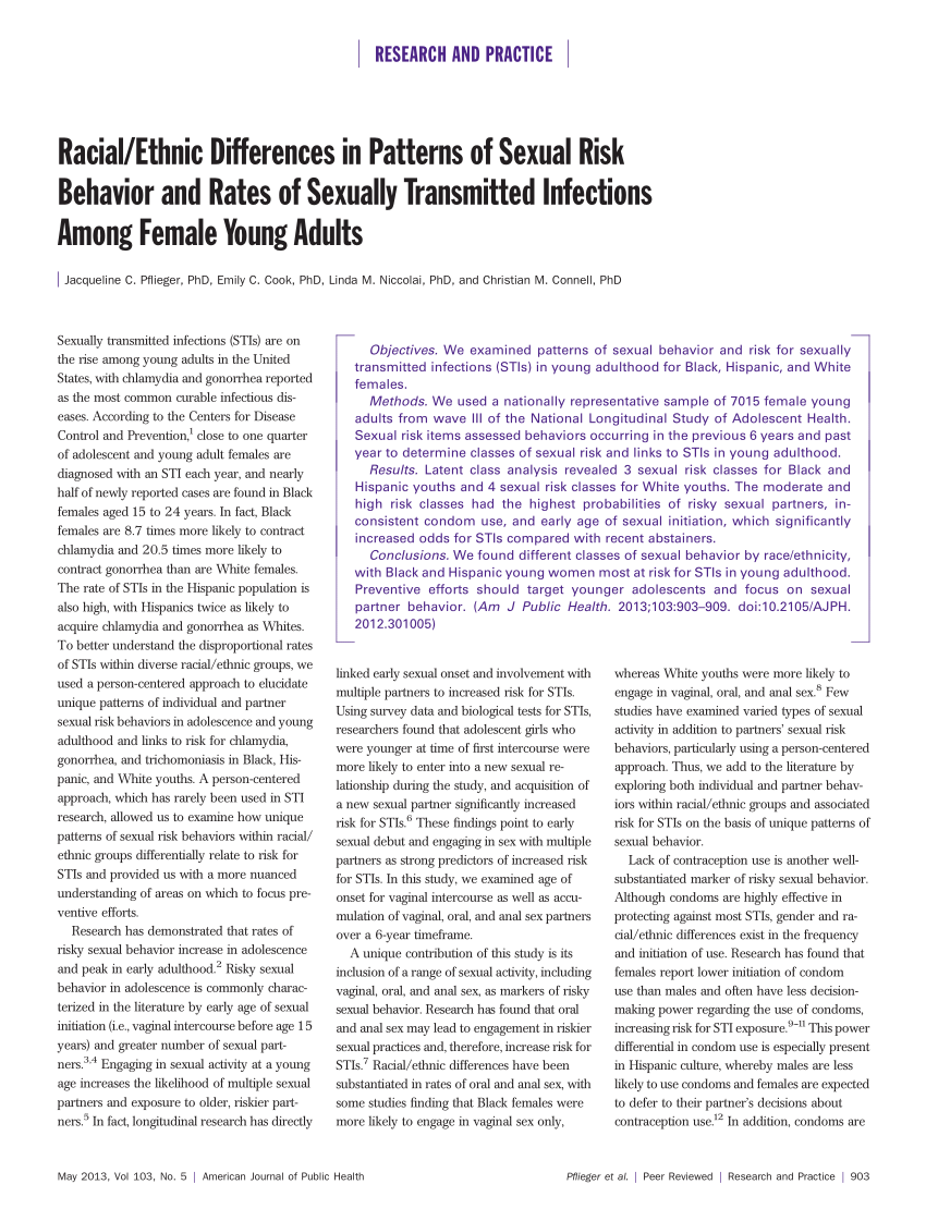 PDF Racial Ethnic Differences in Patterns of Sexual Risk Behavior