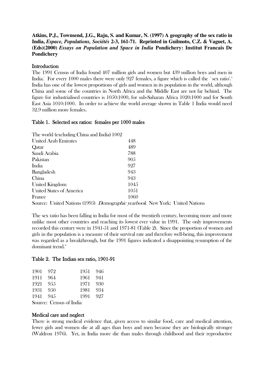 PDF) A geography of the sex ratio in India