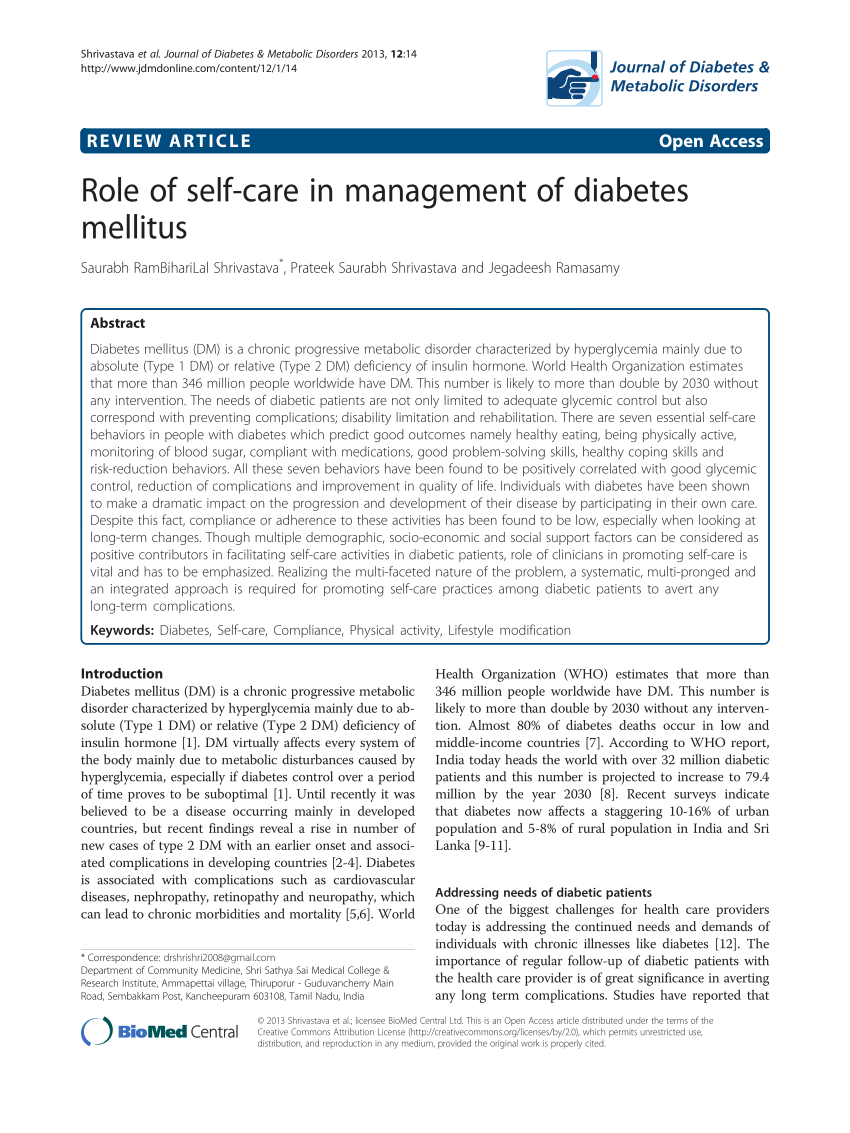 PDF) Role of self-care in management of diabetes mellitus