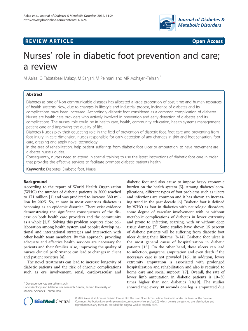 (PDF) Nurses’ role in diabetic foot prevention and care; a review