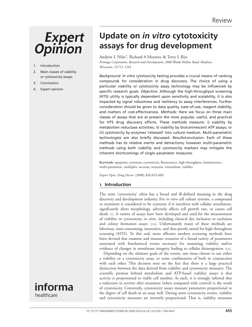 (PDF) Update on in vitro cytotoxicity assays for drug development
