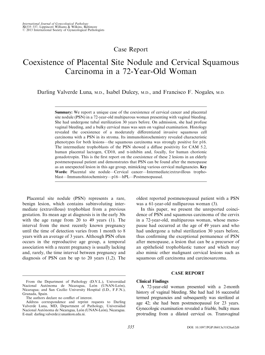 (PDF) Coexistence of Placental Site Nodule and Cervical Squamous