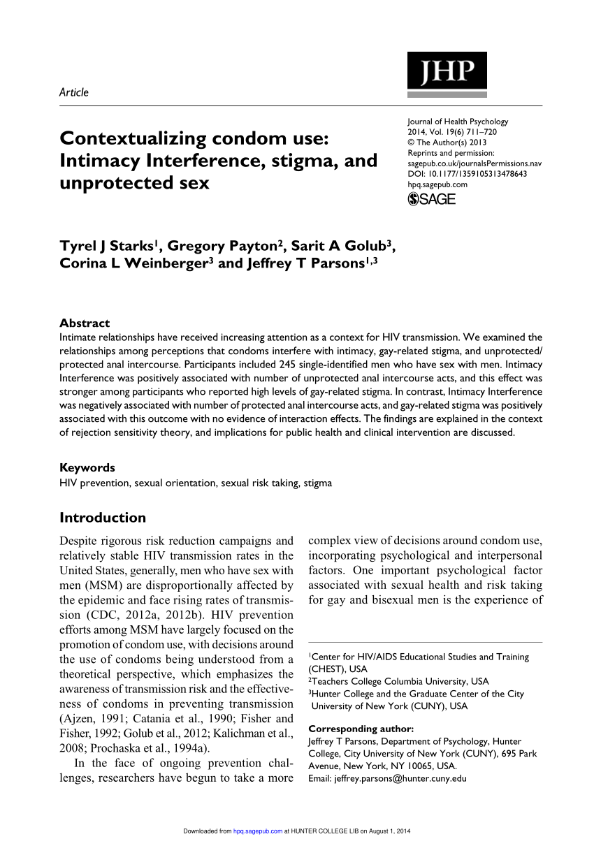 Pdf Contextualizing Condom Use Intimacy Interference Stigma And